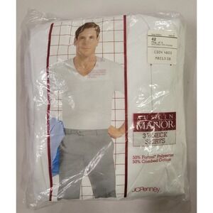 NIP Vintage‎ 3 Pack Austin Manor Mens  V-Neck Shirts Tees JC Penney USA 50/50 42